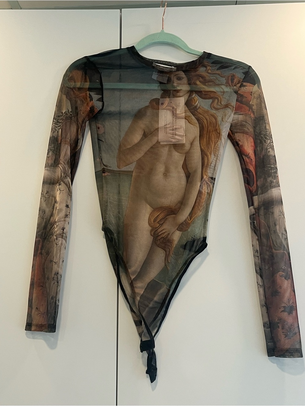 Zara Black Mesh Sheer Bodysuit with Green Accents